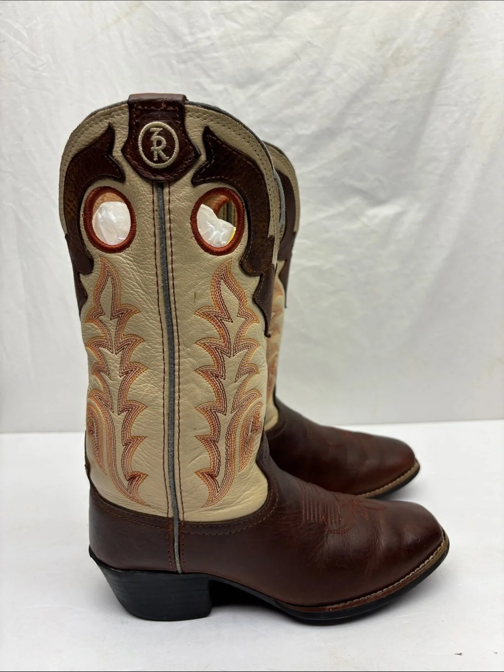 Tony Lama Brown and Cream Western Cowboy Boots, SZ 13.5 for little boy